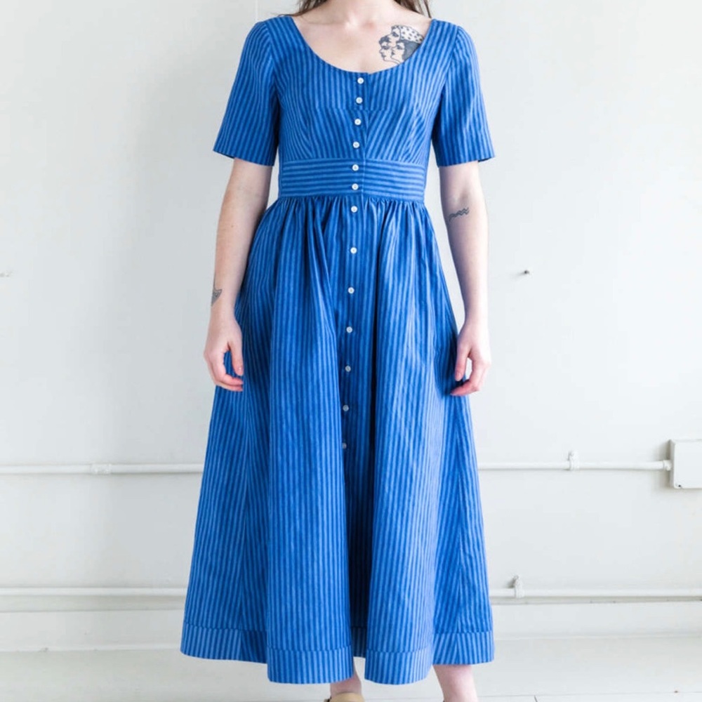 Caron Callahan Indira dress in blue stripe 💙
